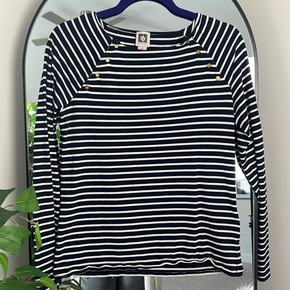 Anne Klein Tops - Anne Klein Navy and White Nautical Stripped Long Sleeve Shirt Size M